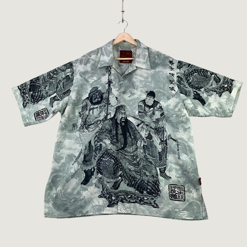 Vintage 90s Southpole Camp Shirt Mens XL Rare Guan Yu Graphic Print Streetwear